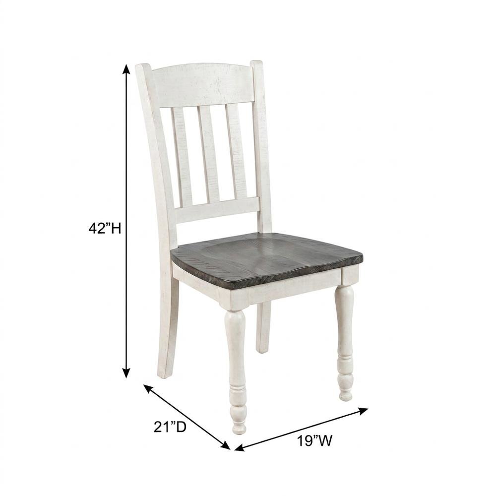 Pine Wood Rustic Slatback Farmhouse Dining Chairs, Vintage White, Set of 2
