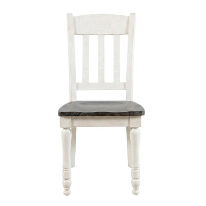 Pine Wood Rustic Slatback Farmhouse Dining Chairs, Vintage White, Set of 2