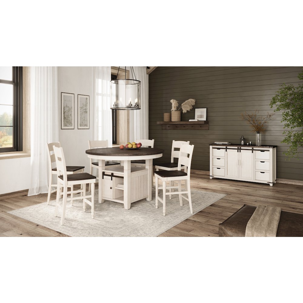 Farmhouse Seven Piece Reclaimed Solid Wood Counter Height Round Dining Set