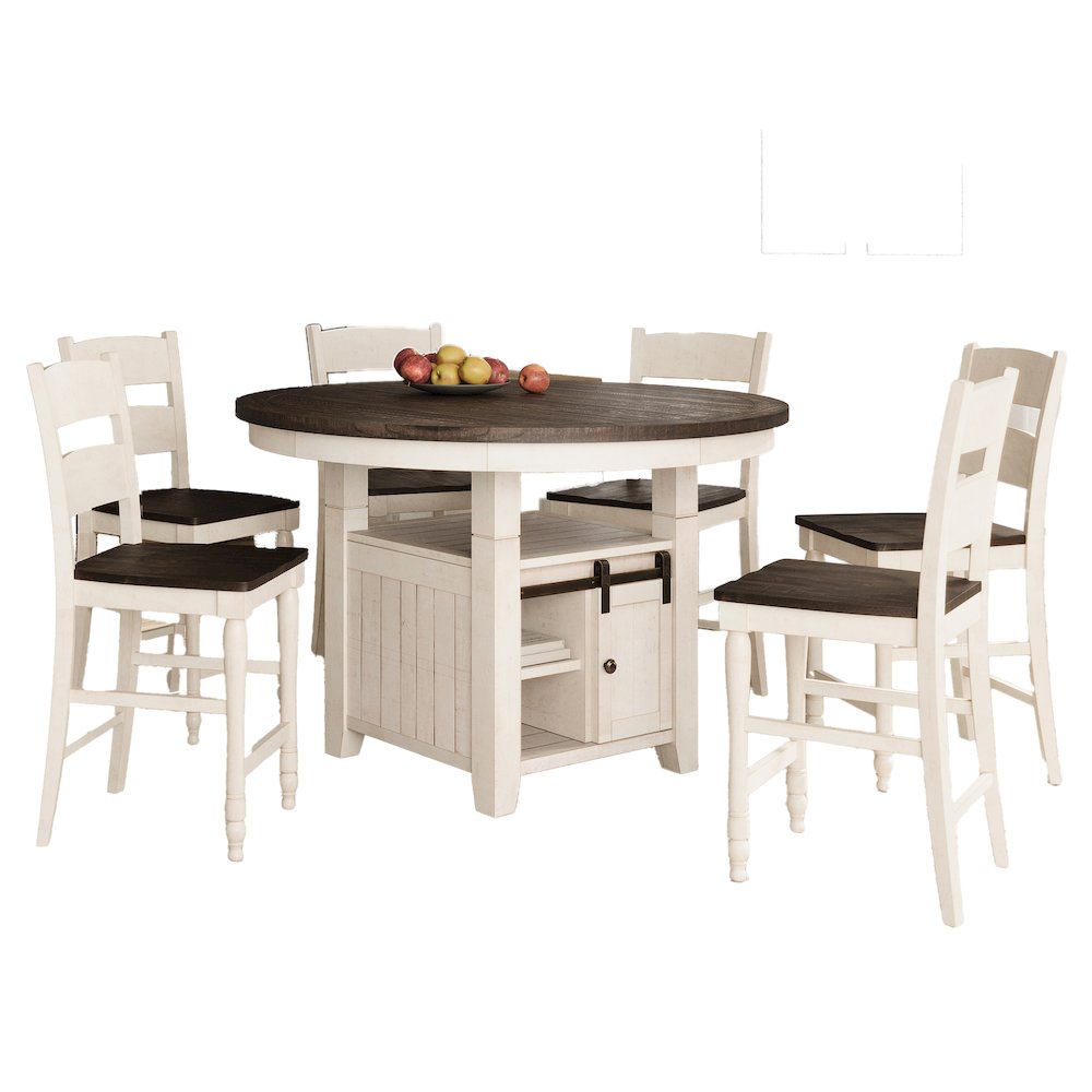 Farmhouse Seven Piece Reclaimed Solid Wood Counter Height Round Dining Set