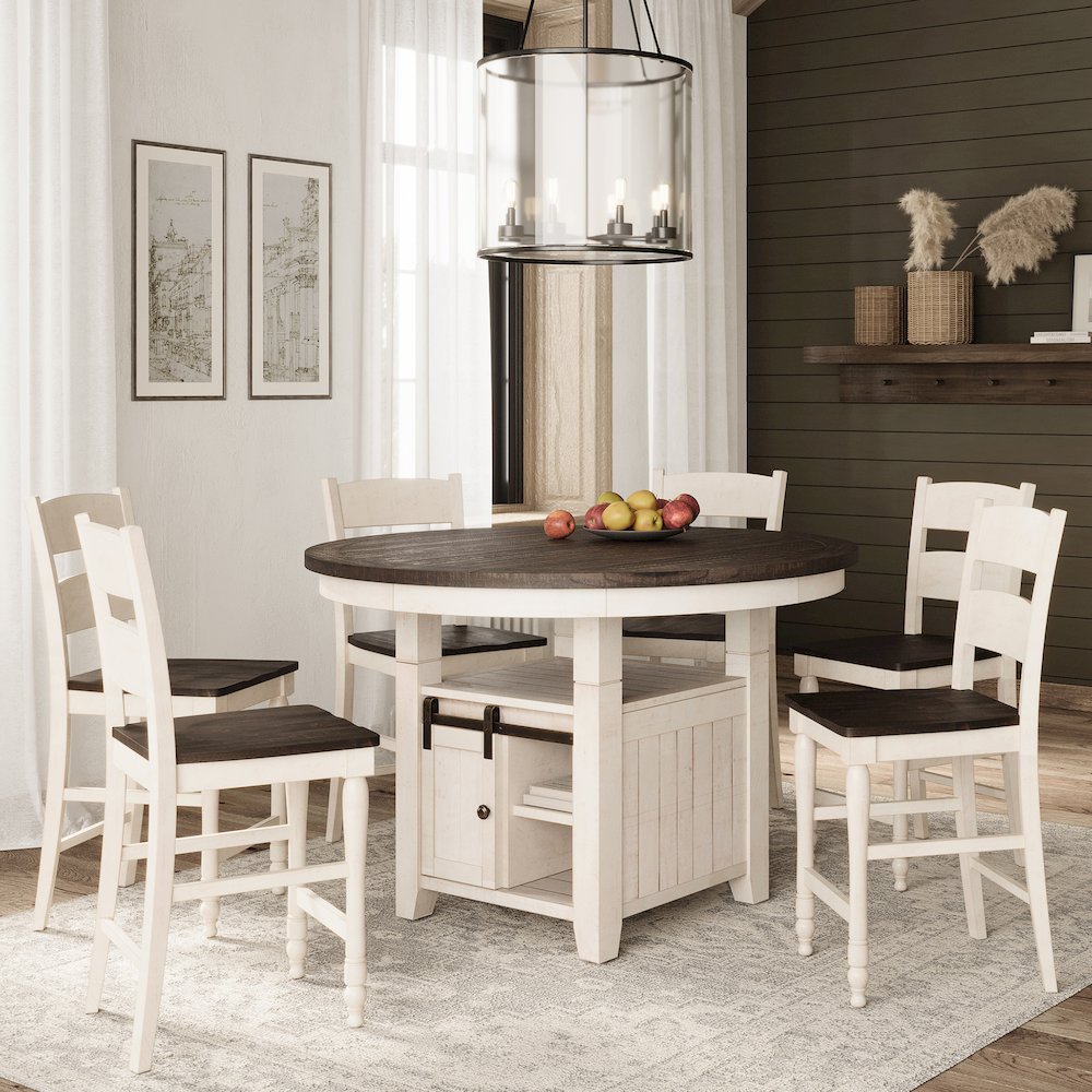 Farmhouse Seven Piece Reclaimed Solid Wood Counter Height Round Dining Set