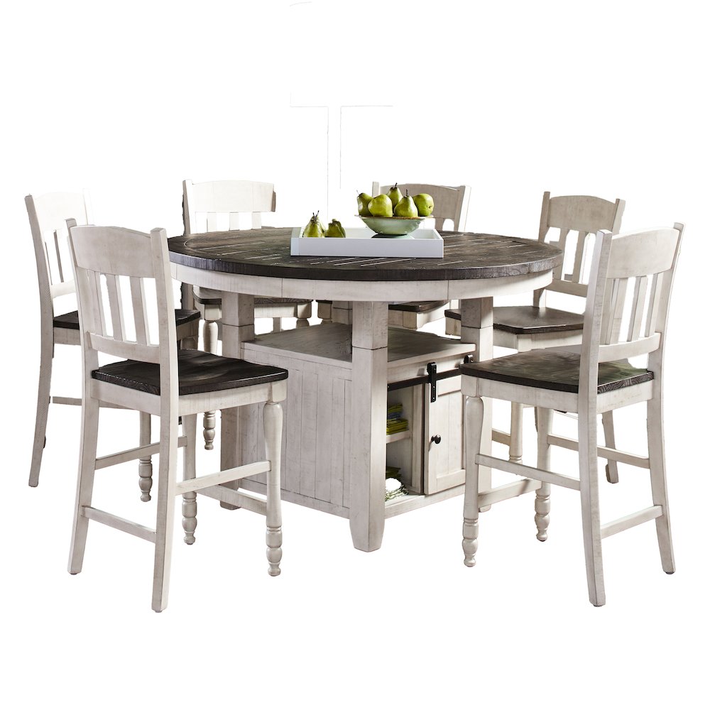 Farmhouse Seven Piece Reclaimed Solid Wood Counter Height Round Dining Set