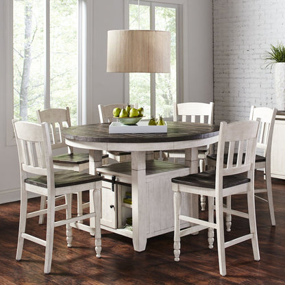 Farmhouse Seven Piece Reclaimed Solid Wood Counter Height Round Dining Set
