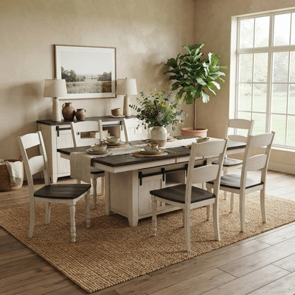 Pine Farmhouse Kitchen Table and Chairs with Storage 7 Piece Set, Vintage White
