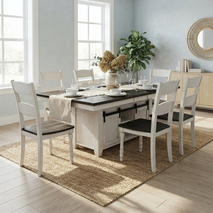 Pine Farmhouse Kitchen Table and Chairs with Storage 7 Piece Set, Vintage White