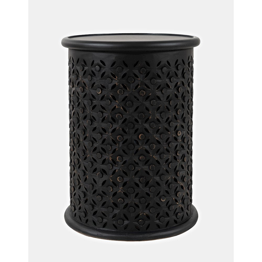 Decker Distressed Hardwood Global Drum End Table