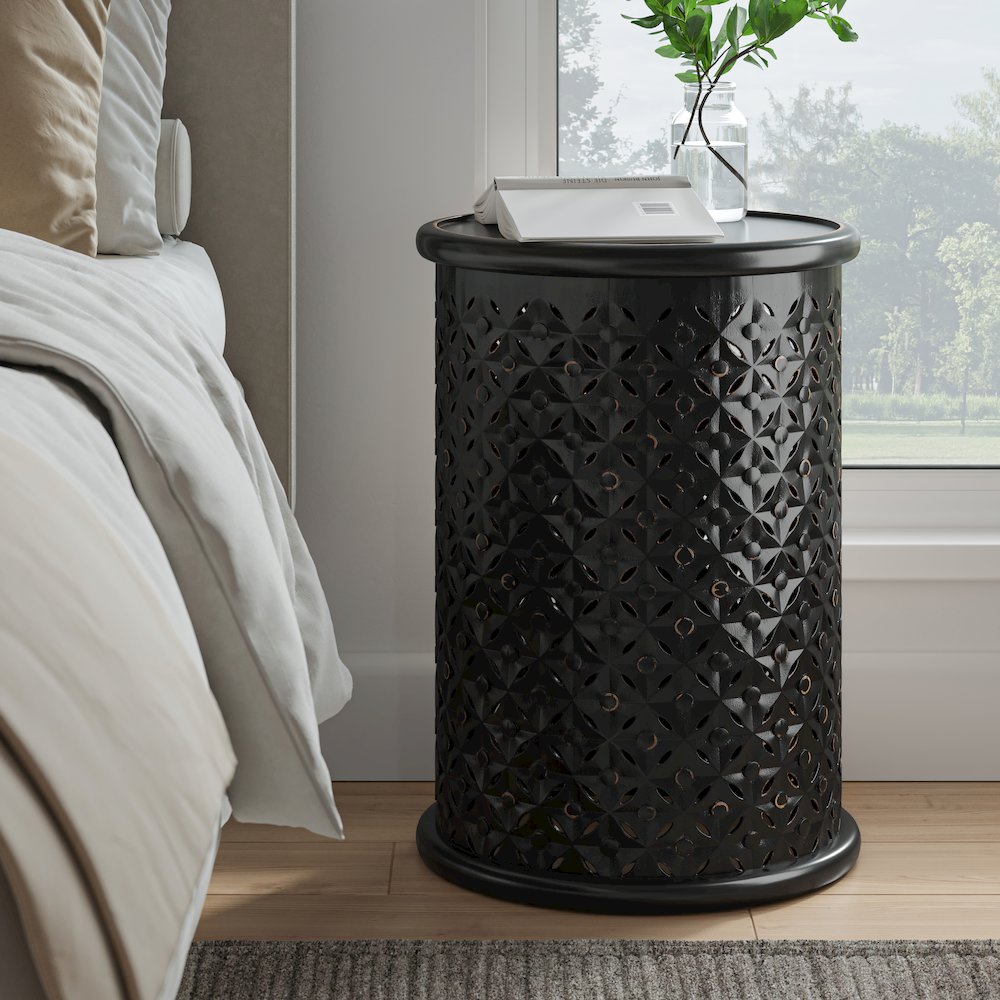 Decker Distressed Hardwood Global Drum End Table