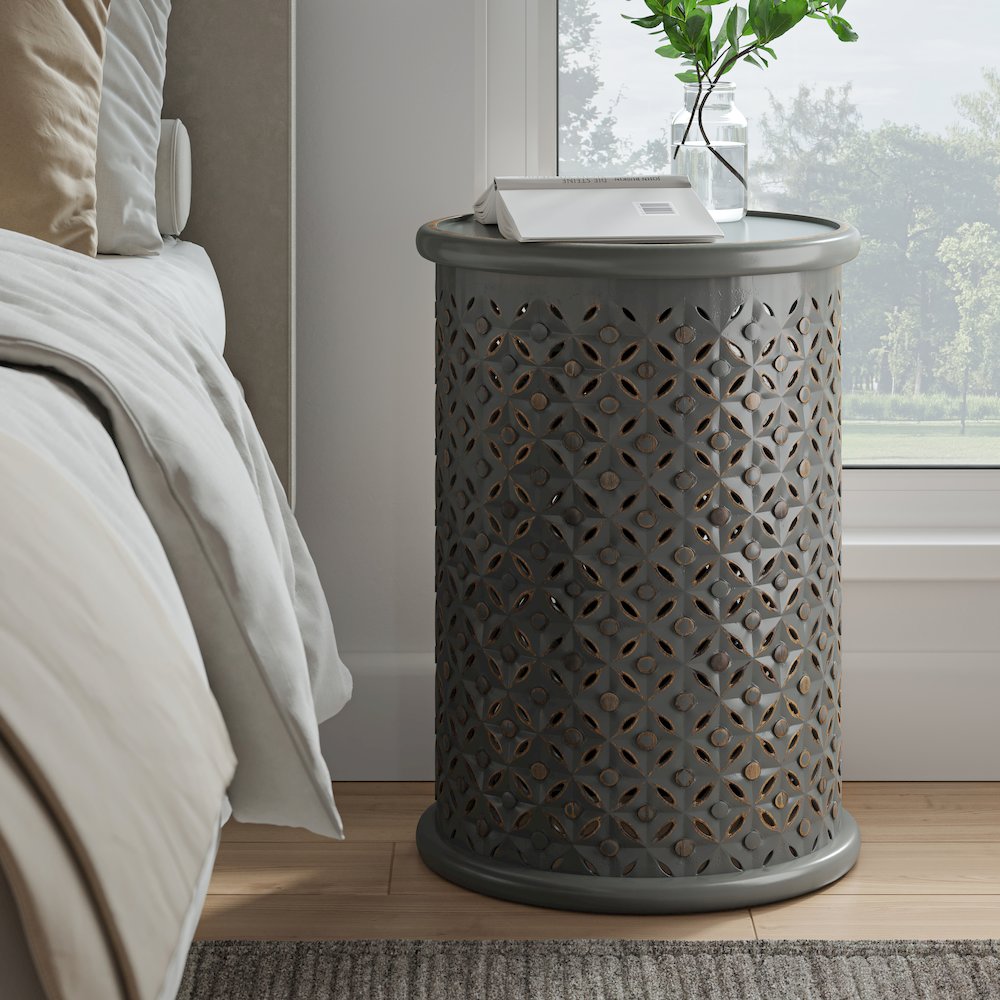 Decker Distressed Hardwood Global Drum End Table
