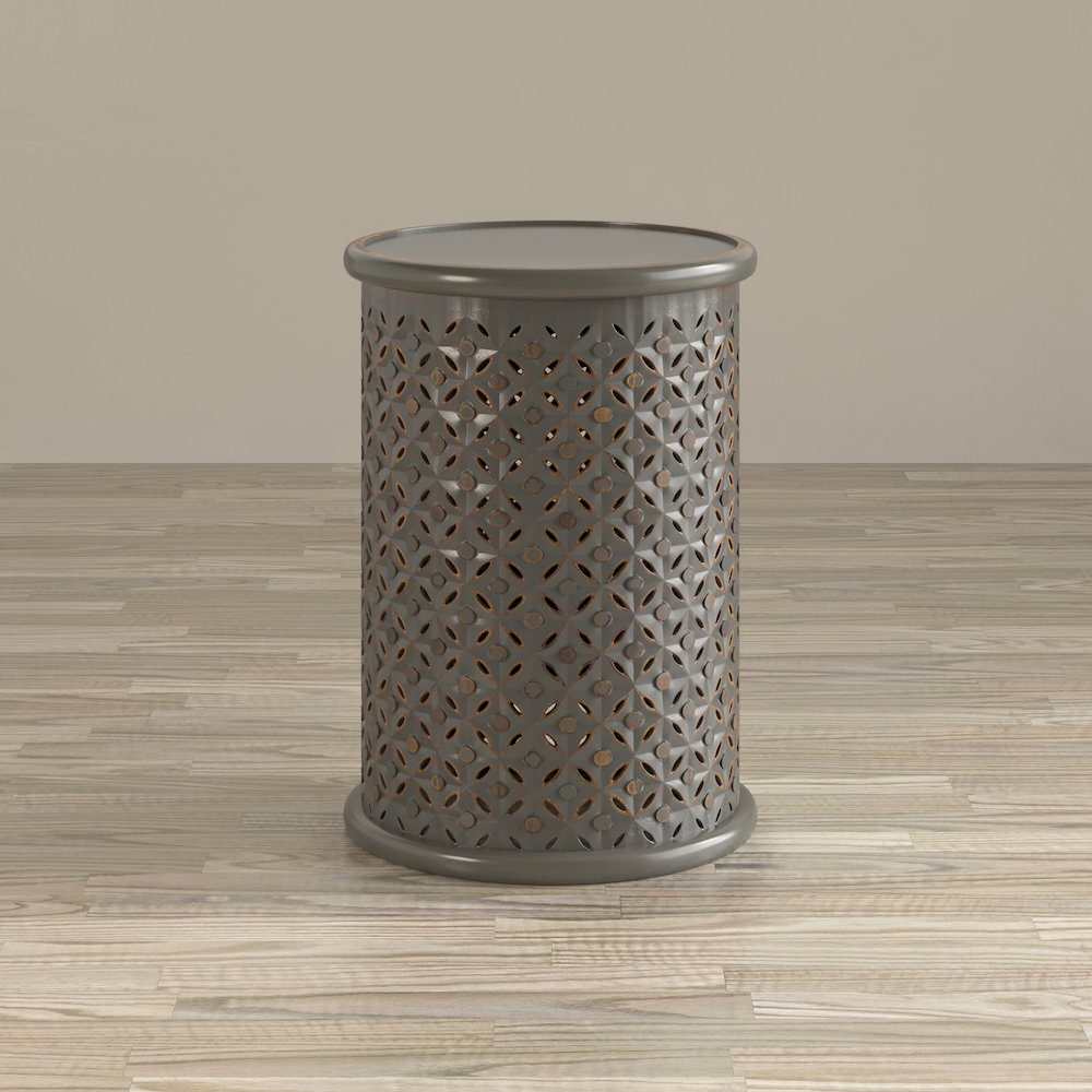 Decker Distressed Hardwood Global Drum End Table