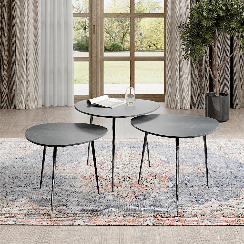 Reeves Abstract Contemporary Solid Acacia Wood Nesting End Tables (Set of 3)