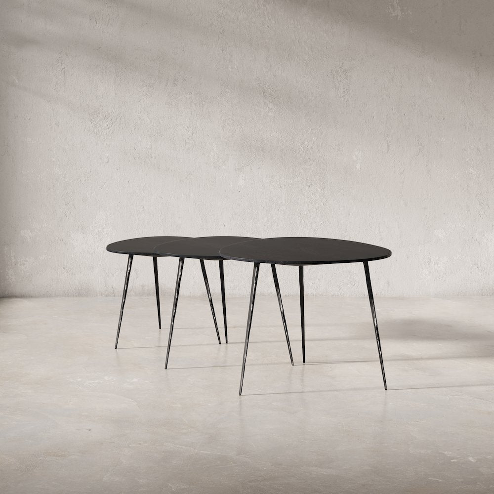 Reeves Abstract Contemporary Solid Acacia Wood Nesting End Tables (Set of 3)