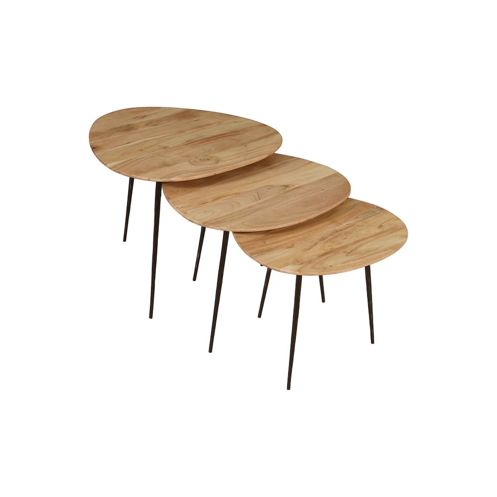 Reeves Abstract Contemporary Solid Acacia Wood Nesting End Tables (Set of 3)