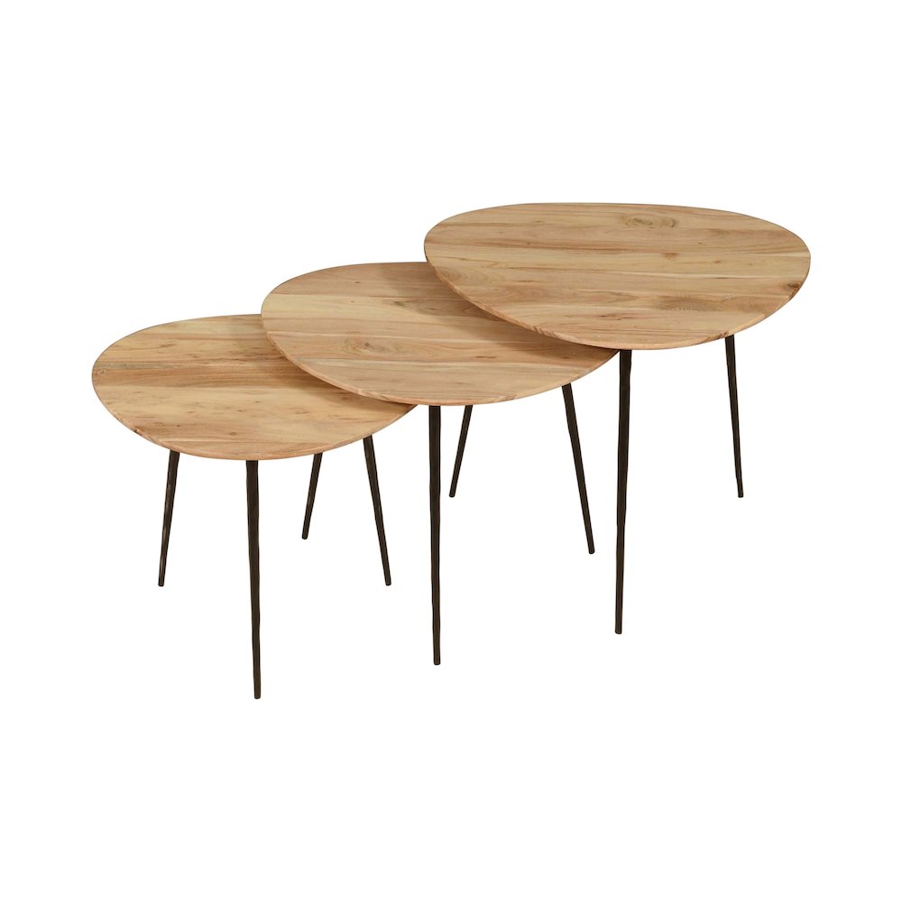 Reeves Abstract Contemporary Solid Acacia Wood Nesting End Tables (Set of 3)