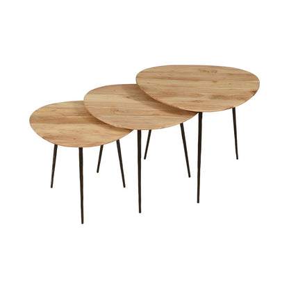 Reeves Abstract Contemporary Solid Acacia Wood Nesting End Tables (Set of 3)