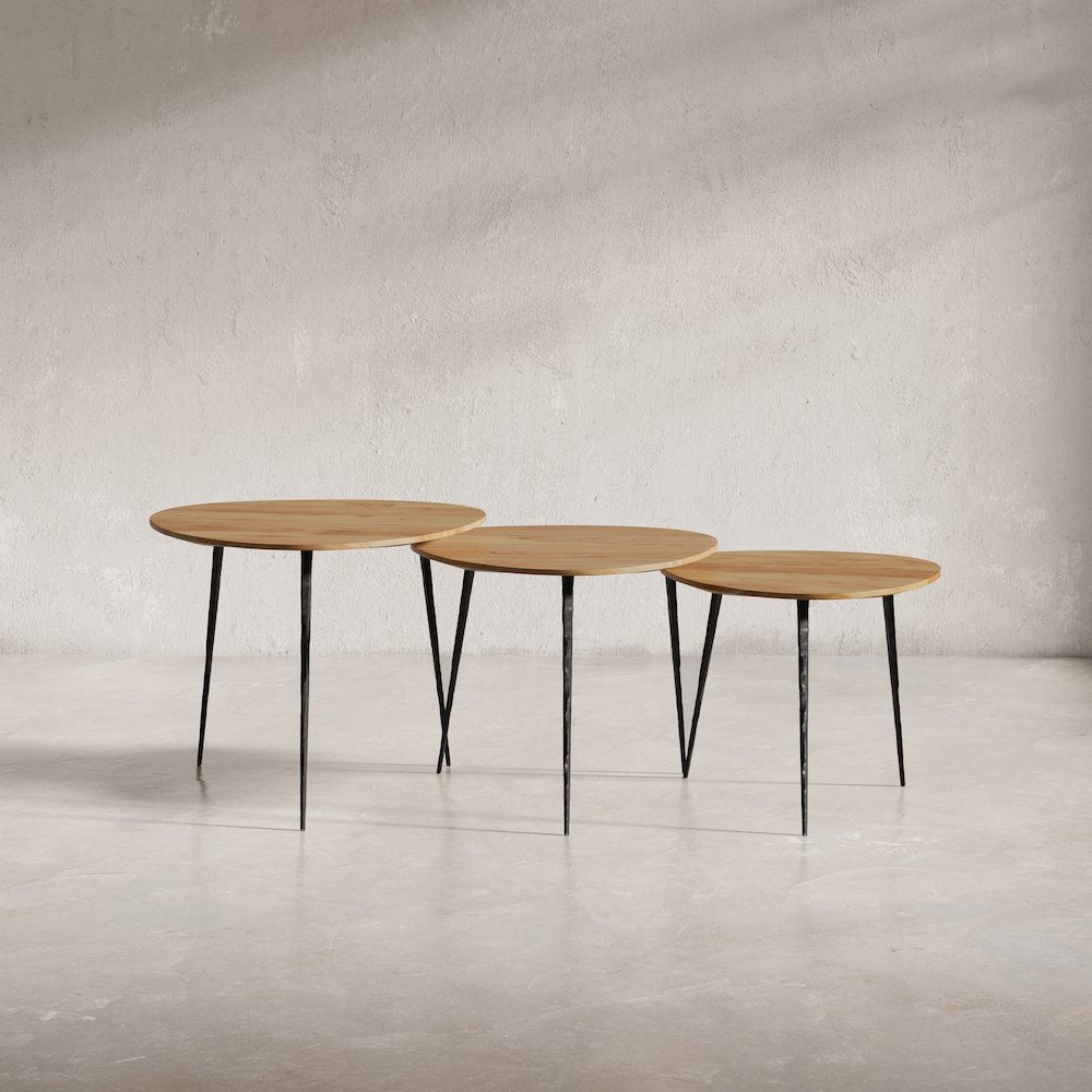 Reeves Abstract Contemporary Solid Acacia Wood Nesting End Tables (Set of 3)