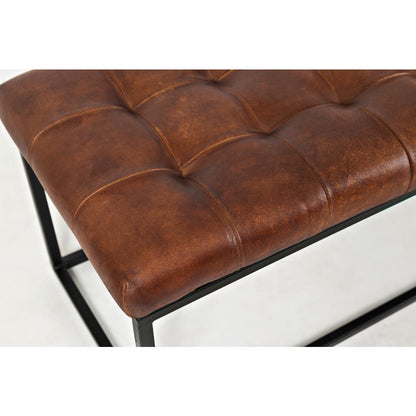 55-Inch Brown Leather Ottoman Bench with Metal for Home Décor