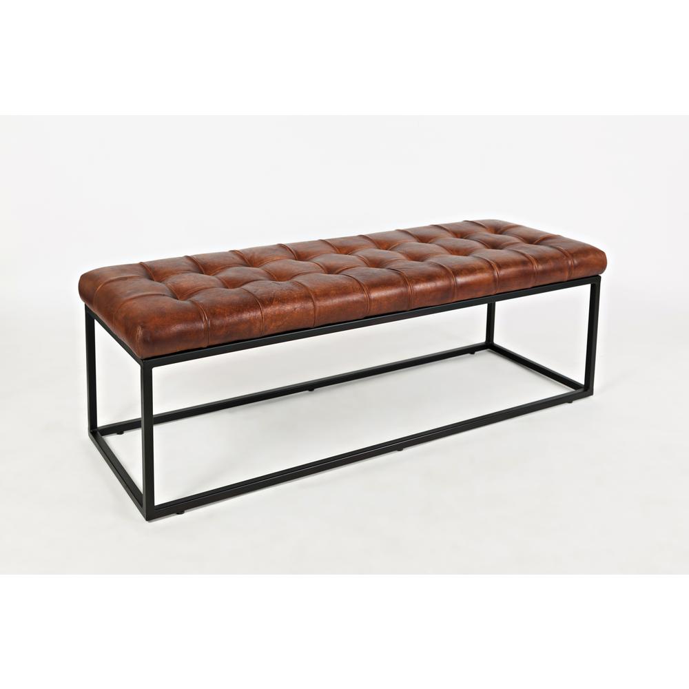 55-Inch Brown Leather Ottoman Bench with Metal for Home Décor