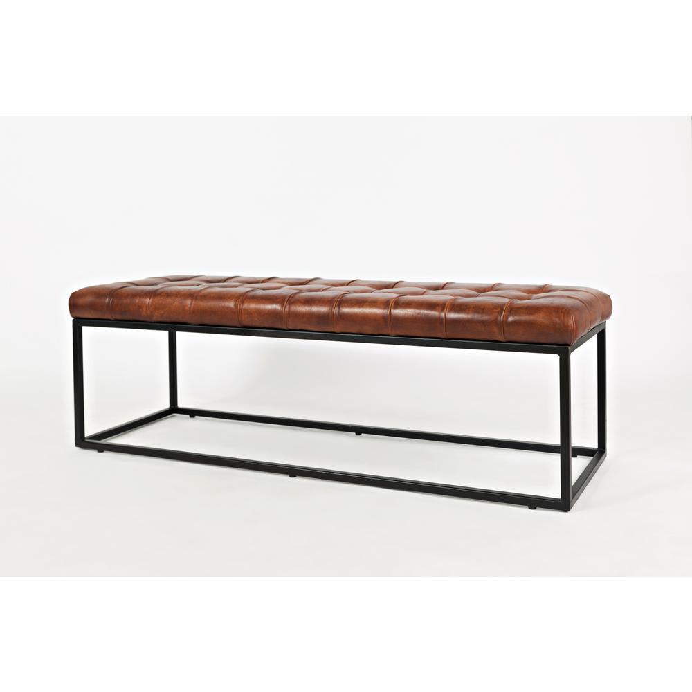 55-Inch Brown Leather Ottoman Bench with Metal for Home Décor