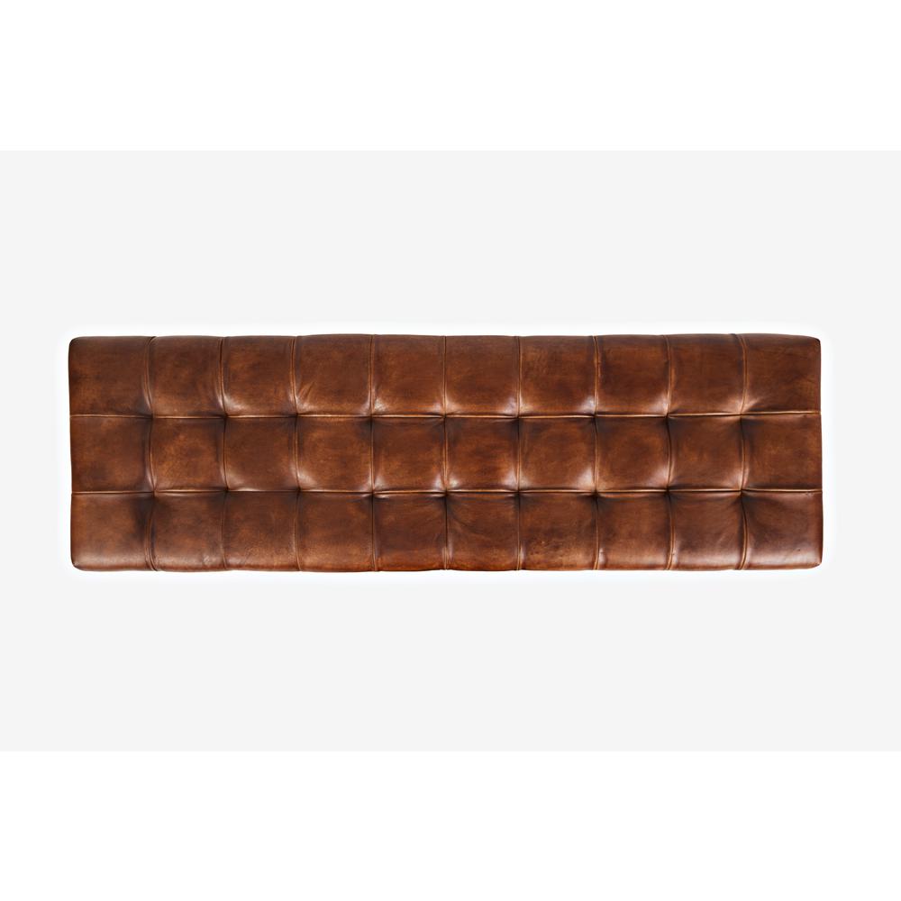 55-Inch Brown Leather Ottoman Bench with Metal for Home Décor