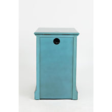 Blue Chairside End Table with USB Charging Ports, Acacia, Glass Construction