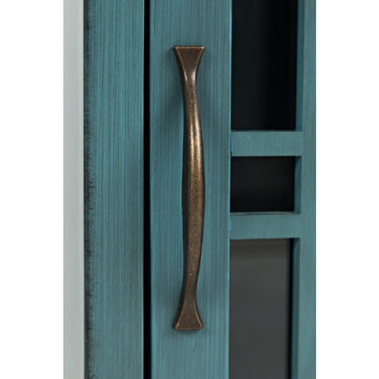 Blue Chairside End Table with USB Charging Ports, Acacia, Glass Construction