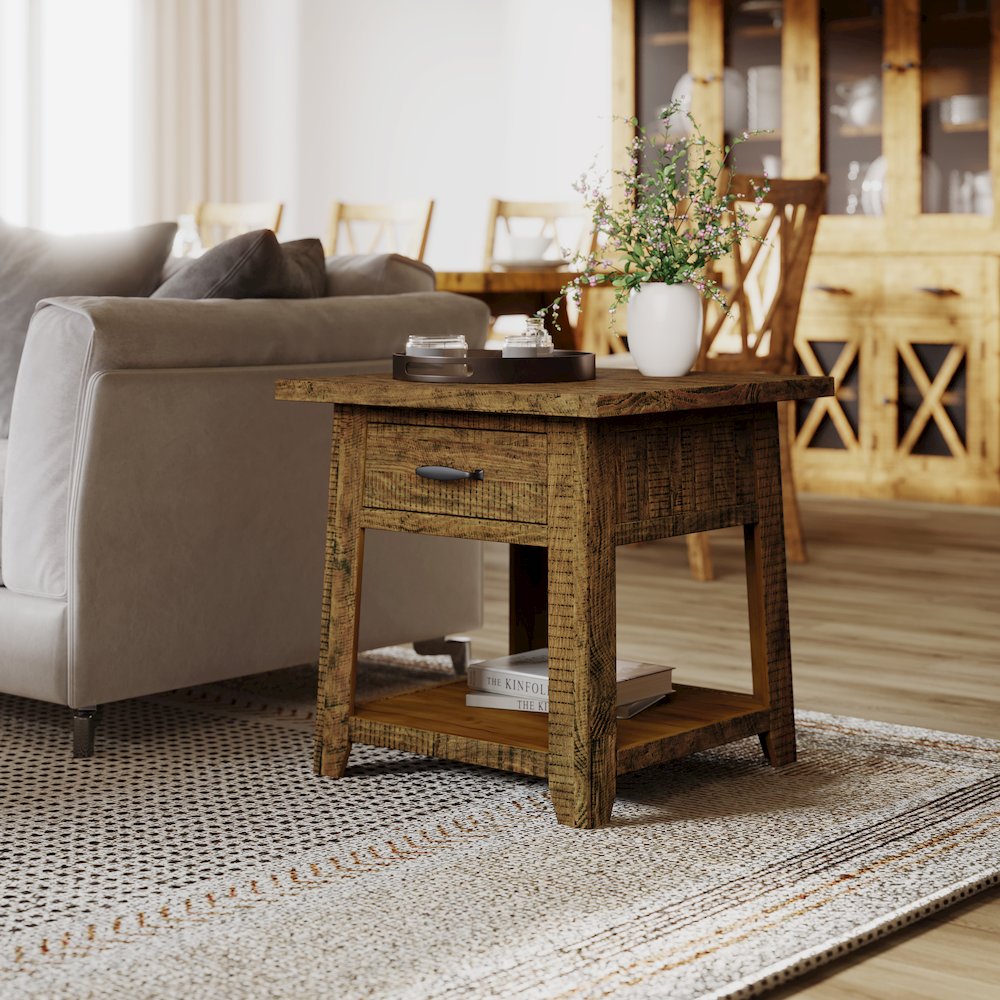 Telluride Rustic Farmhouse Solid Wood End Table with Storage