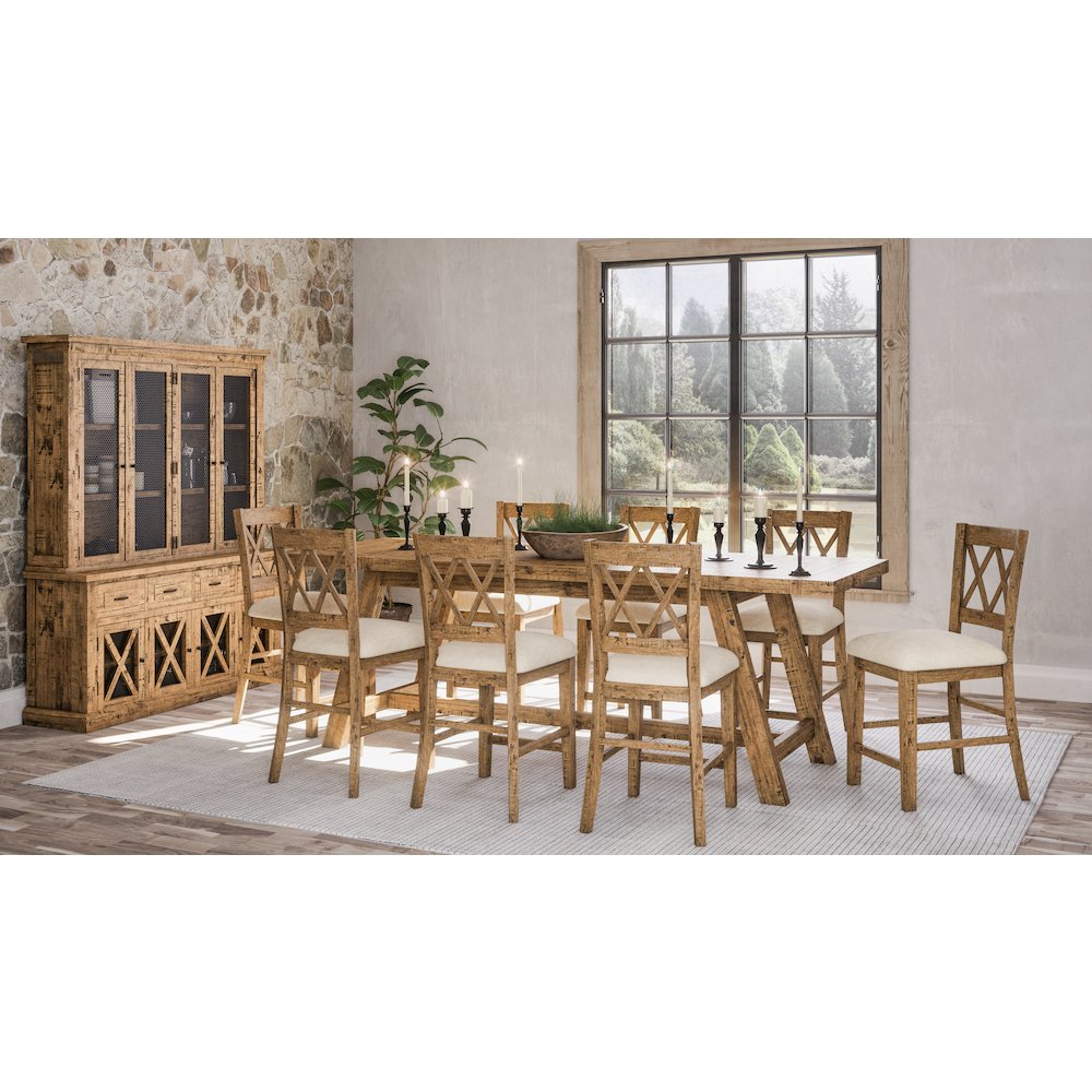 Telluride Rustic Farmhouse Solid Wood Sideboard Buffet Hutch with LED Lights