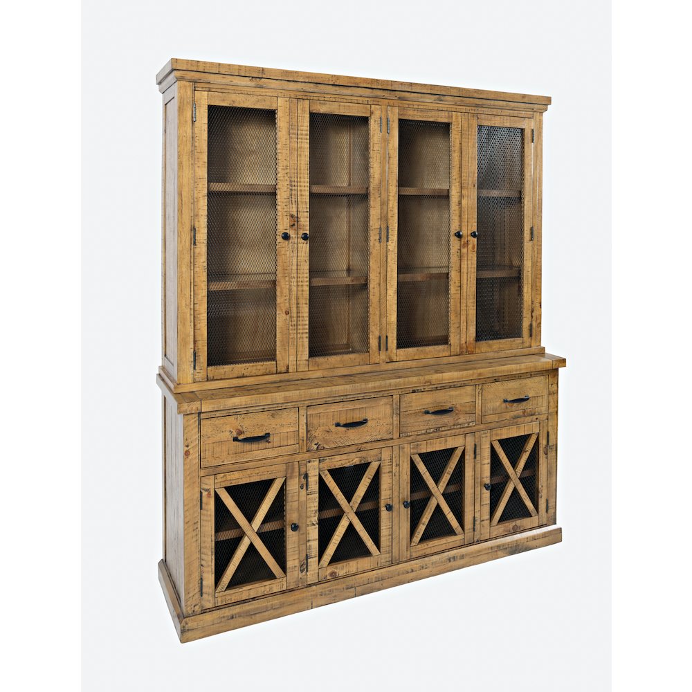 Telluride Rustic Farmhouse Solid Wood Sideboard Buffet Hutch with LED Lights