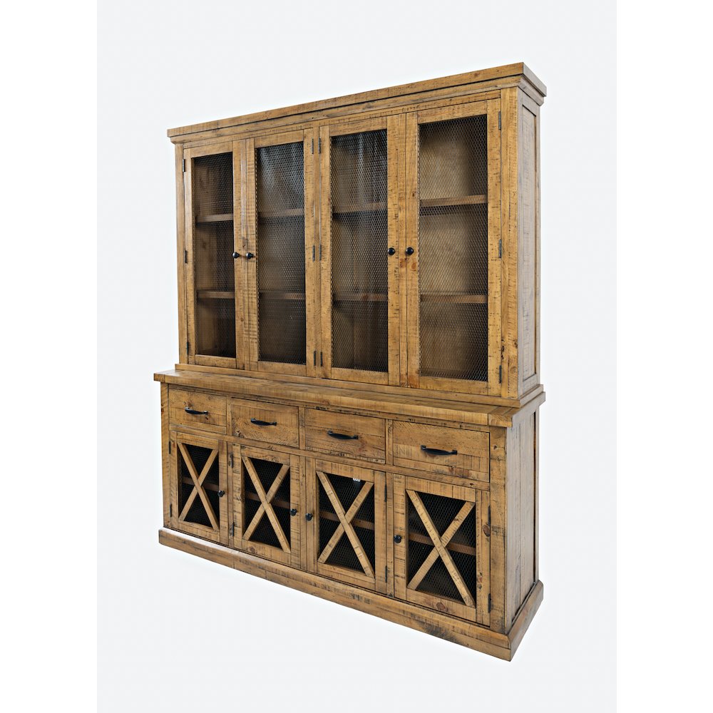 Telluride Rustic Farmhouse Solid Wood Sideboard Buffet Hutch with LED Lights