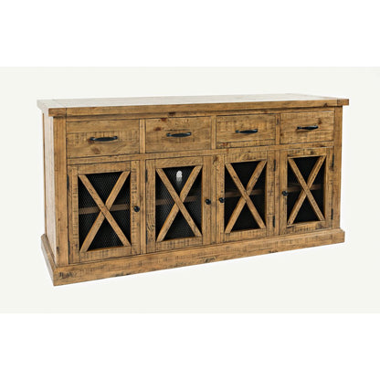 70" Rustic Distressed Solid Wood Farmhouse Four Drawer Sideboard Buffet Server