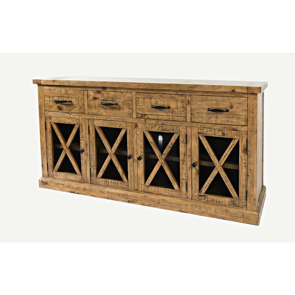 70" Rustic Distressed Solid Wood Farmhouse Four Drawer Sideboard Buffet Server