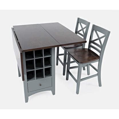 Solid Wood Farmhouse Storage Counter Drop Leaf Dining Table with Wine Rack