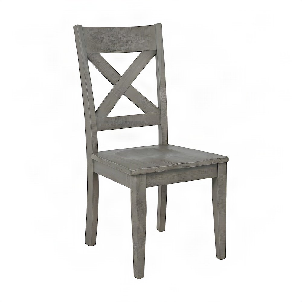 Distressed Solid Pine Farmhouse X-Back Kitchen Dining Chairs, Set of 2, Gray