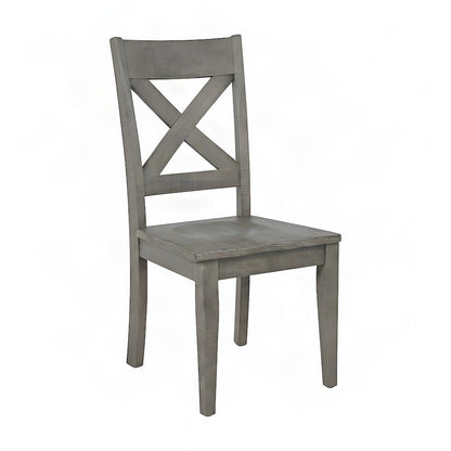 Distressed Solid Pine Farmhouse X-Back Kitchen Dining Chairs, Set of 2, Gray