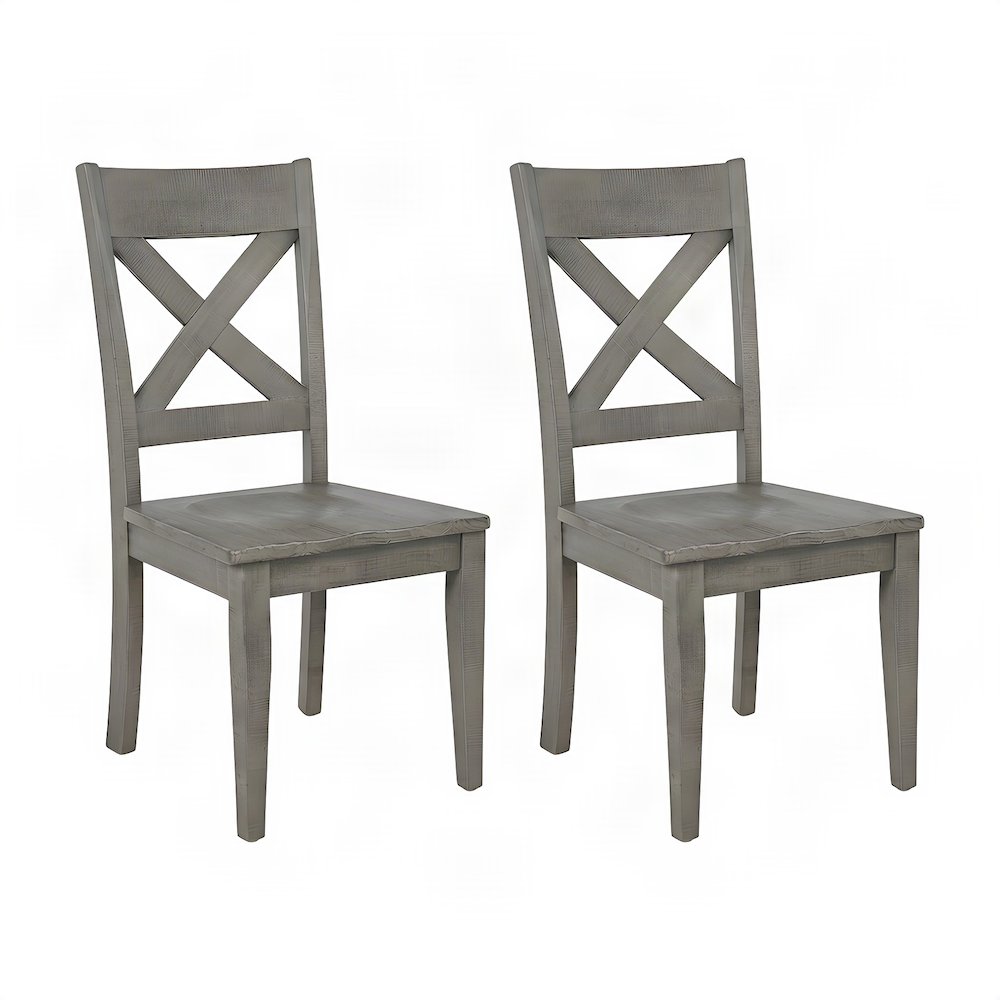 Distressed Solid Pine Farmhouse X-Back Kitchen Dining Chairs, Set of 2, Gray