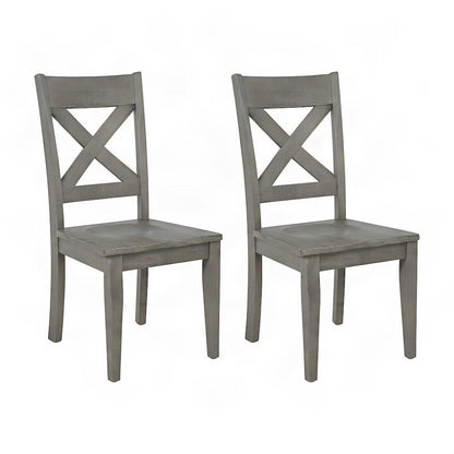 Distressed Solid Pine Farmhouse X-Back Kitchen Dining Chairs, Set of 2, Gray