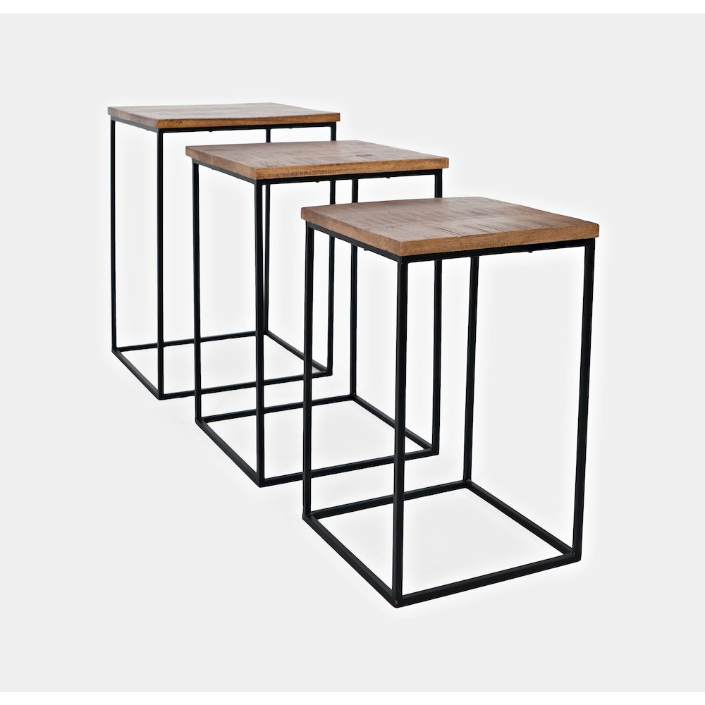 Brody Square Modern Rustic Solid Wood and Metal Nesting End Tables - Set of 3