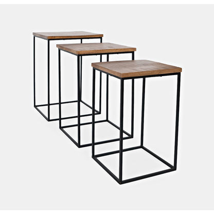 Brody Square Modern Rustic Solid Wood and Metal Nesting End Tables - Set of 3