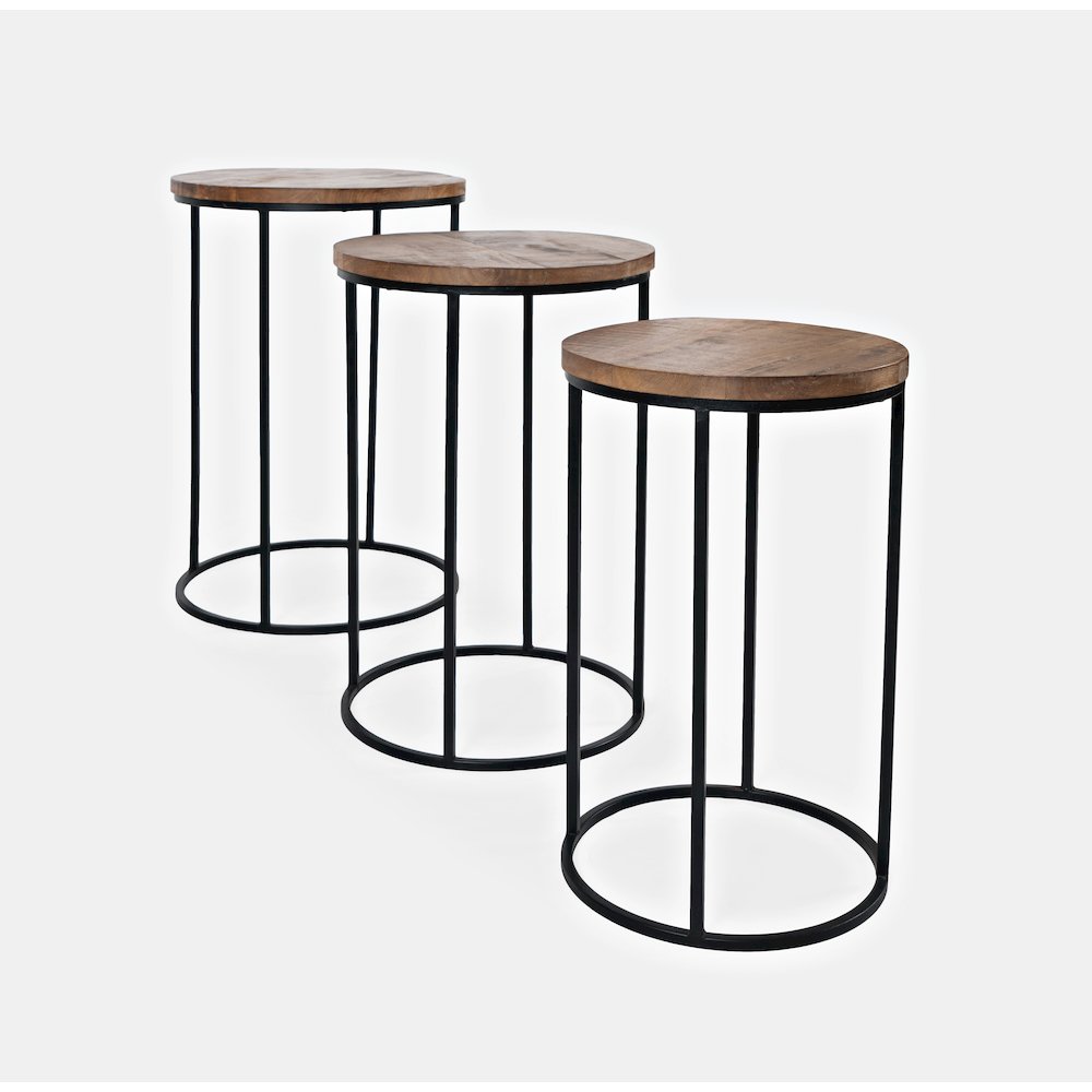 Warner Round Modern Rustic Solid Wood and Metal Nesting End Tables - Set of 3