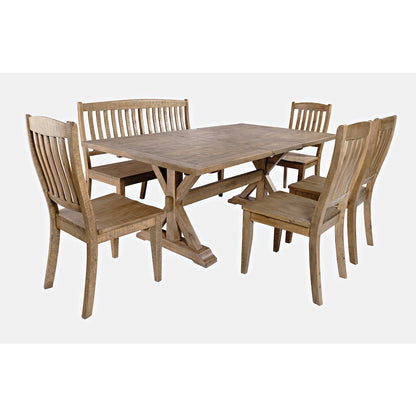 Carlyle Crossing Solid Wood 78" Six-Piece Dining Set with Bench and Slat Chairs