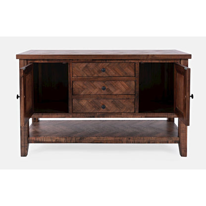 Fairview Transitional Herringbone Modern Distressed Solid Wood Buffet Server