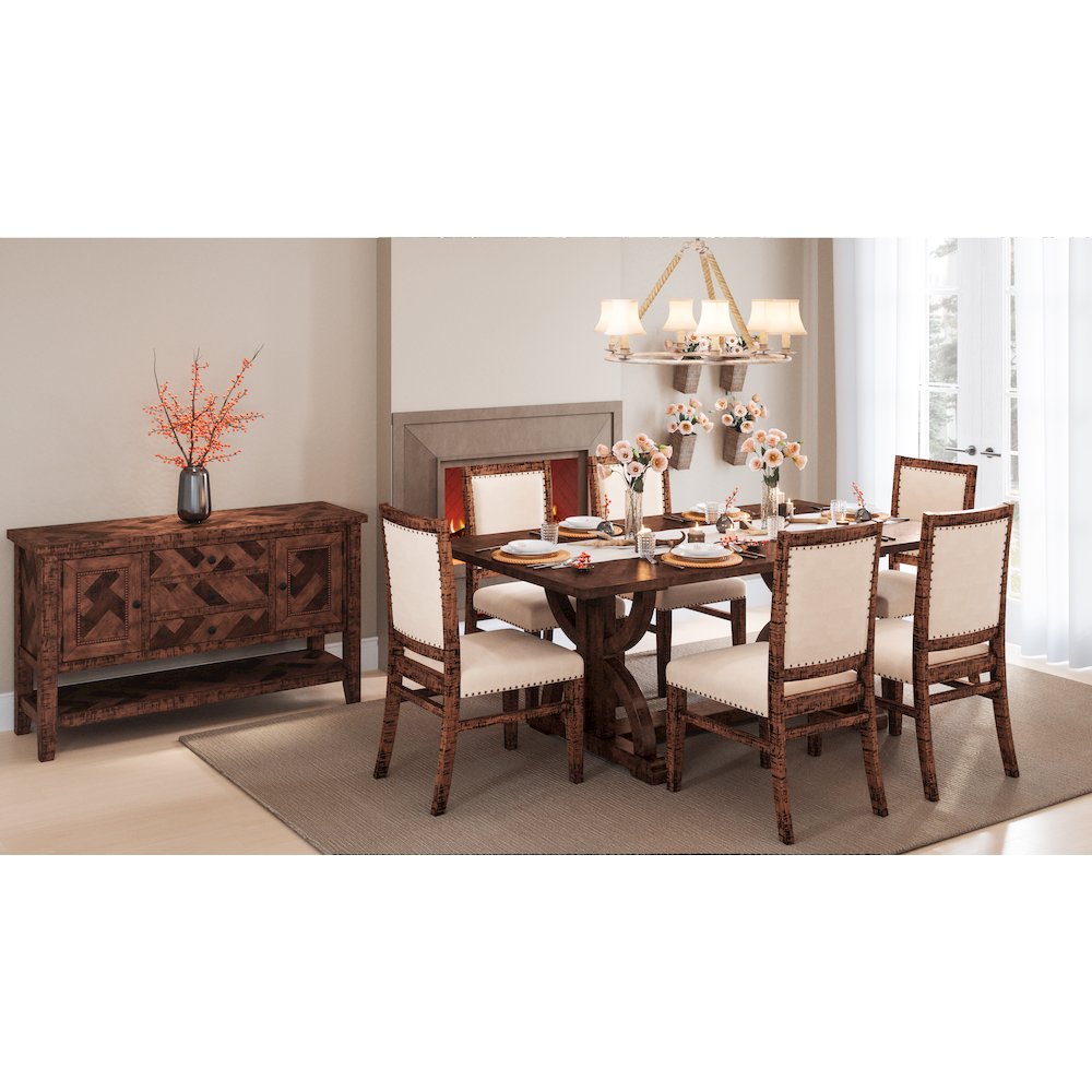 Fairview Transitional Herringbone Distressed Acacia Extension 78" Dining Table