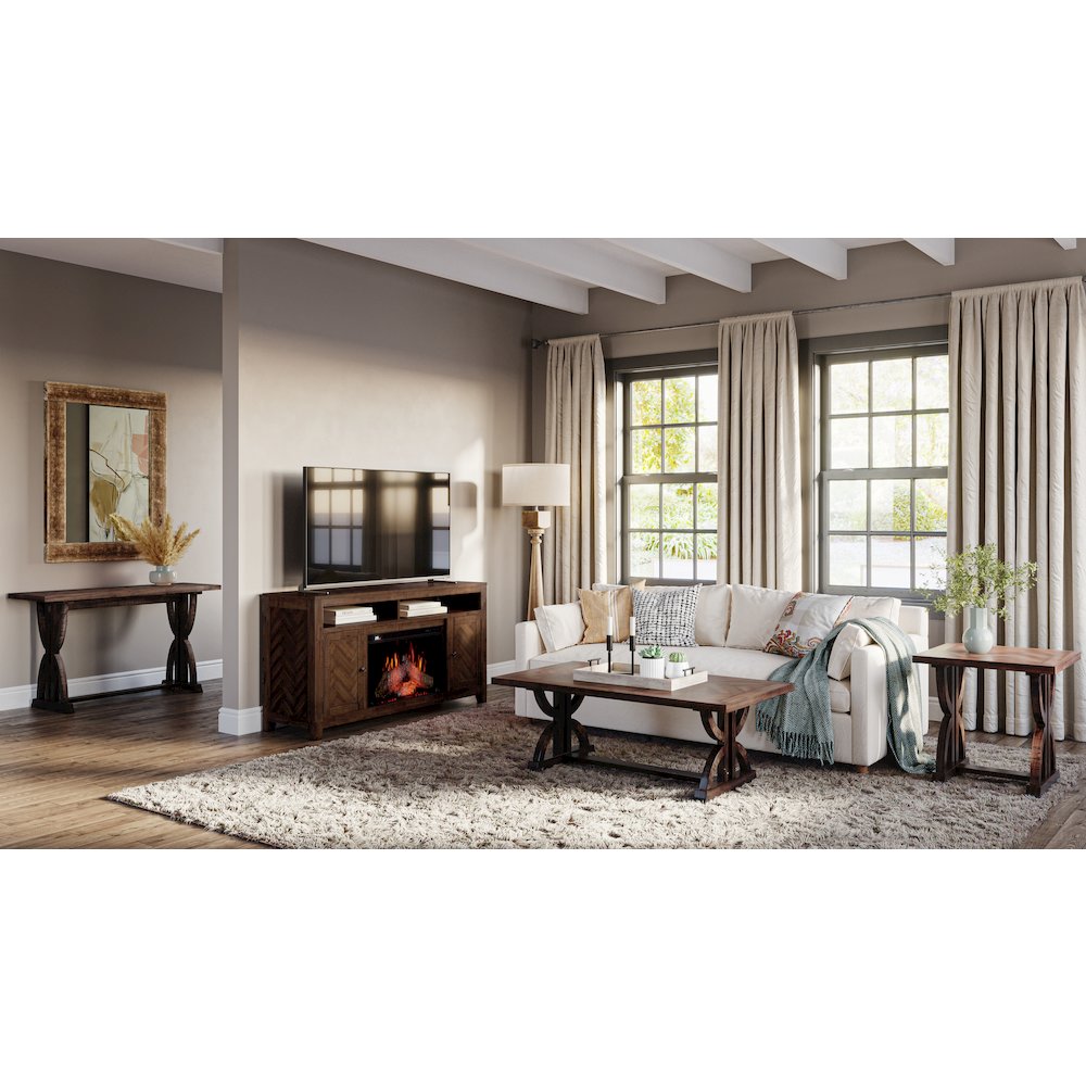Fairview Transitional Herringbone Distressed Acacia Sofa Table