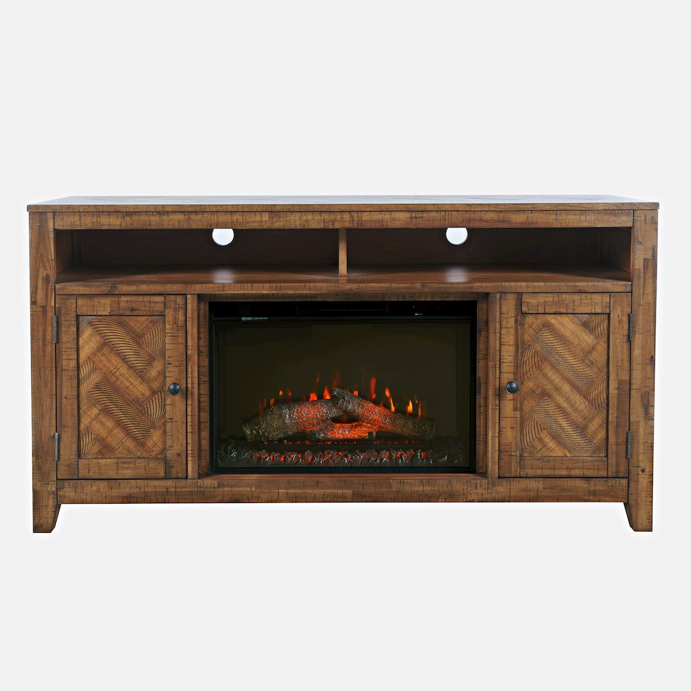 Modern Transitional 60" Chevron Fireplace Storage Console TV Stand