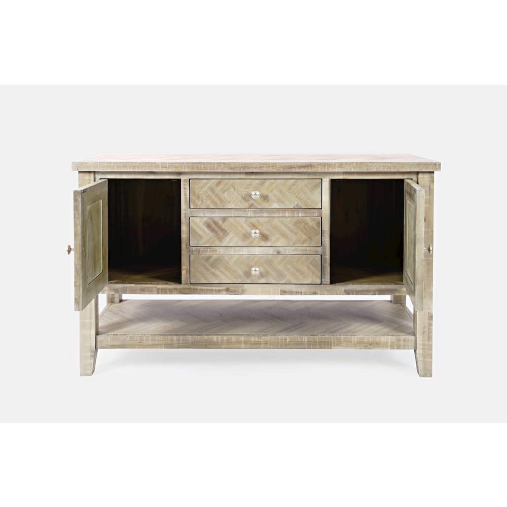 Fairview Transitional Herringbone Modern Distressed Solid Wood Buffet Server