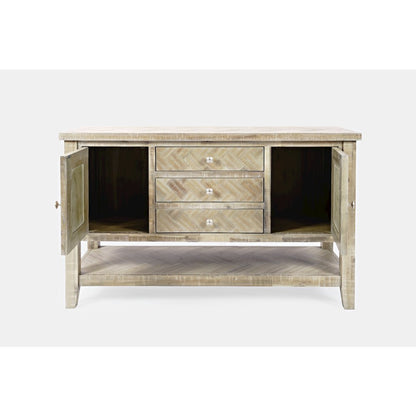 Fairview Transitional Herringbone Modern Distressed Solid Wood Buffet Server