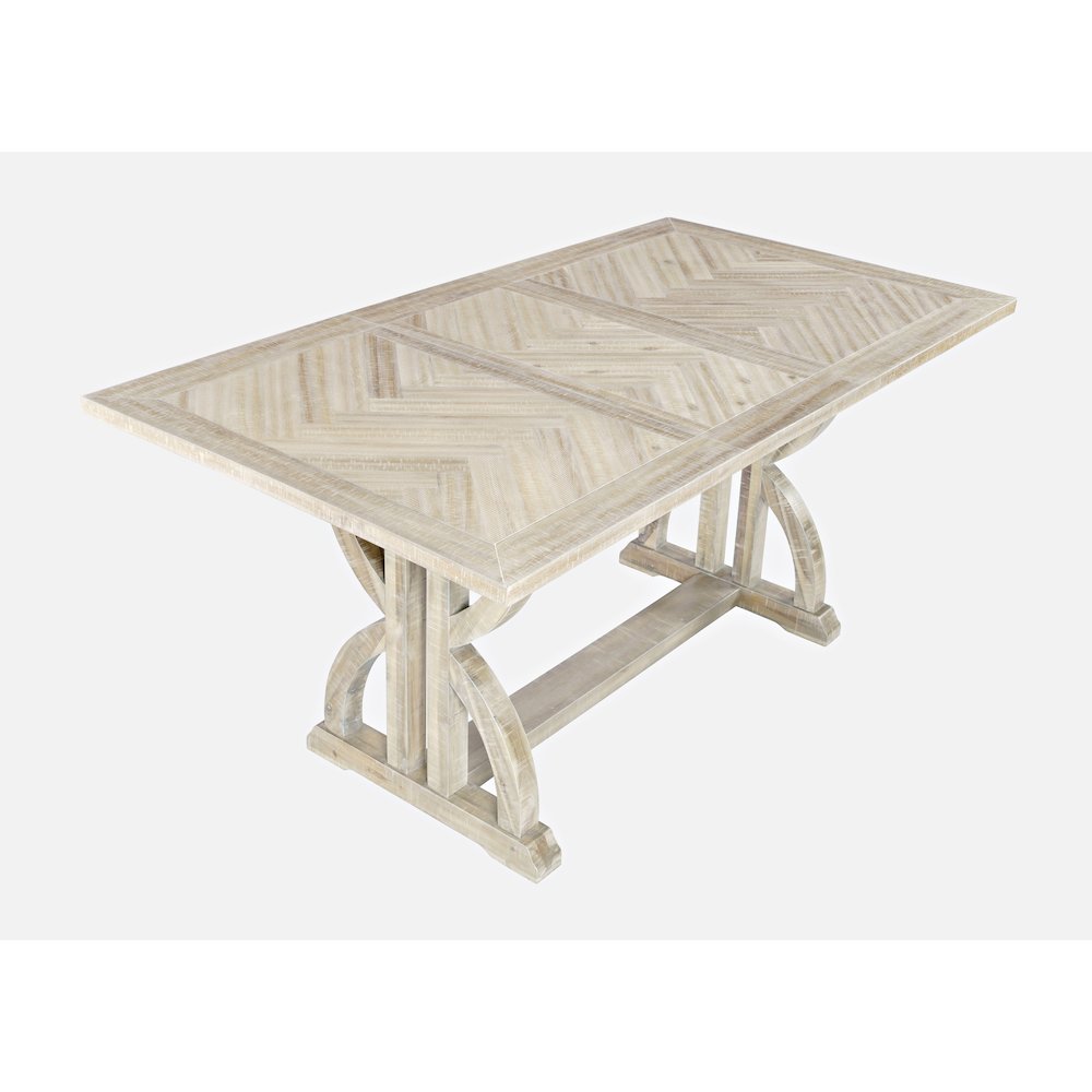 Transitional Herringbone Distressed Acacia Counter Height 78" Dining Table