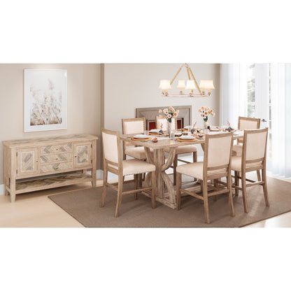 Modern Distressed 78" Seven-Piece Upholstered Counter Height Dining Set