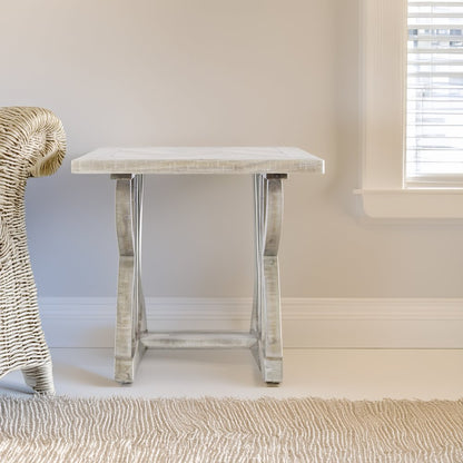Fairview Transitional Herringbone Distressed Acacia End Table