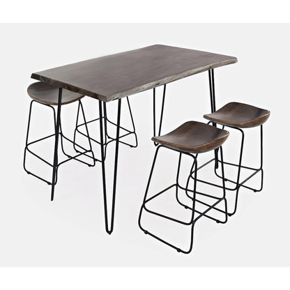 Solid Acacia 52" Five-Piece Counter Height Dining Set with Backless Barstools